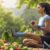 person exercising outdoors with healthy food