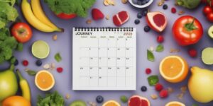 weight loss journey concept with calendar and healthy food